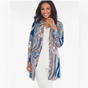 Chicos | Paisley micro faux suede duster cardigan jacket Women’s size 2/L/12